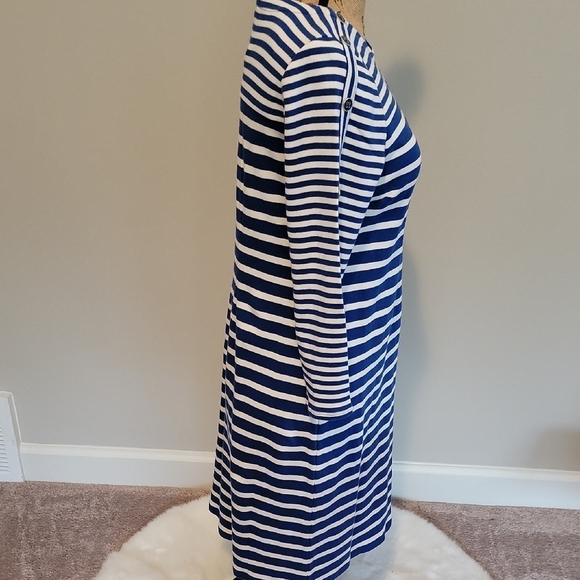 Talbots White and Blue Sheath Dress with 3/4 Sleeves and Crew Neck - Picture 4 of 5